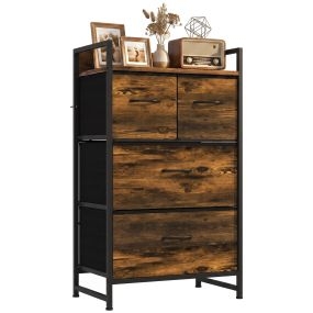 Mueble Organizador Cajonera de Tela con Cajones Plegables Estante Abierto y Marco de Acero Estilo Industrial para Salón Recibidor Dormitorio 60x29x85 cm Marrón Rústico