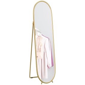 Espejo de pie cuerpo entero ovalado 160x40 cm con soporte dorado