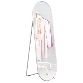 Espejo de pie cuerpo entero ovalado 160x40 cm blanco con soporte independiente y apoyado