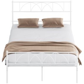 Cama matrimonio 140x190 cm de acero con cabecero y espacio de almacenamiento blanco