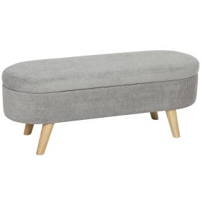 Banco pie de cama tapizado en terciopelo teddy con patas de madera y almacenaje gris claro