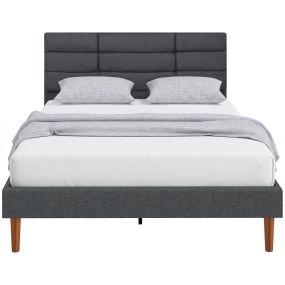 Cama tapizada 140x200 cm gris con cabecero acolchado de rejilla y almacenaje inferior