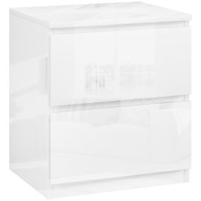 Mesita de noche moderna con 2 cajones 40x34x45 cm blanco brillo