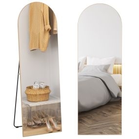 Espejo de Cuerpo Entero, 150x50 cm, Espejo de Pie Arqueado, Sin Marco, Independiente, Apoyado y de Pared, para Dormitorio, Salón, Dorado