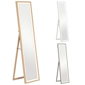 Espejo de cuerpo entero LED 160x40 cm de pie o pared 3 colores táctil con memoria roble