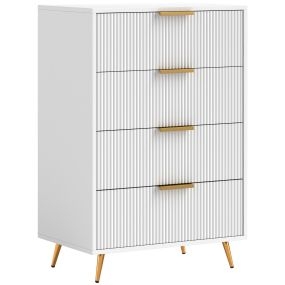 Cómoda moderna de 4 cajones con diseño ondulado anti-vuelco 60x40x90 cm blanco