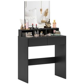 Tocador de maquillaje con espejo, 2 cajones y 3 compartimentos, 75x38x135 cm, negro