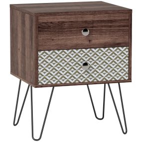 Mesita de noche con 2 cajones y patas de acero estilo bohemio 45x39x55,5 cm marrón