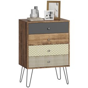 Cómoda de 4 cajones con patas de horquilla de acero, 60x39x86 cm, multicolor