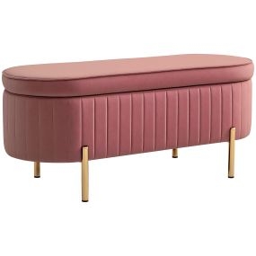 Banco Pie de Cama Tapizado en Terciopelo Puff Almacenaje con Espacio de Almacenaje y Patas Doradas Banqueta para Dormitorio Entrada 108x44x43,5 cm Rosa