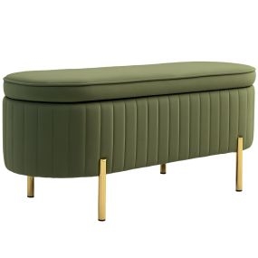 Banco Pie de Cama Tapizado en Terciopelo Puff Almacenaje con Espacio de Almacenaje y Patas Doradas Banqueta para Dormitorio Entrada 107x42x45,5 cm Verde Oscuro