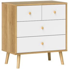 Cómoda de 4 cajones para dormitorio con tiradores de madera 60x35x65 cm roble y blanco