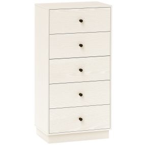 Cómoda estrecha de dormitorio con 5 cajones anti-vuelco 47x29x95 cm beige