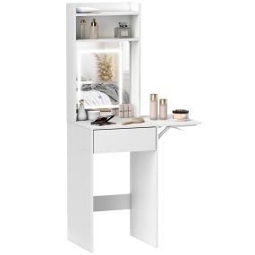 Tocador de maquillaje blanco con luces LED ajustables en 3 tonos, espejo y cajón