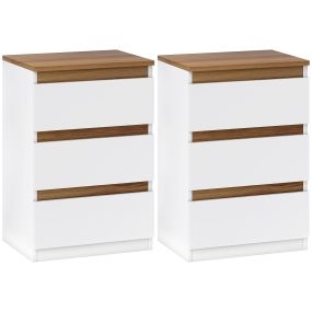 Pack de 2 mesitas de noche estrechas con 3 cajones estilo moderno 40x30x59,5 cm blanco