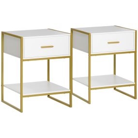 Conjunto de 2 mesitas de noche con 1 cajón y estante 45x40x60 cm blanco