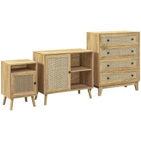 Conjunto para el hogar con cómoda de 4 cajones, aparador y 2 mesitas de noche de ratán sintético natural