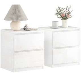 Set de 2 mesitas de noche modernas con 2 cajones 40x34x45 cm blanco brillo