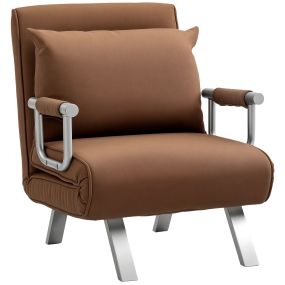 Sofá cama 1 plaza 2 en 1 tapizado en ante sintético marrón 65x69x80 cm