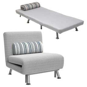 Sofá Cama de 1 Plaza 3 en 1 Sofá Cama Plegable Tapizado en Lino con Respaldo Ajustable de 5 Niveles y Almohada Acolchada para Oficina Dormitorio Salón 75x70x75 cm Gris