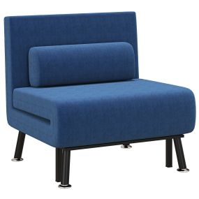 Sofá cama 1 plaza 3 en 1 plegable tapizado en lino azul oscuro 75x70x75 cm