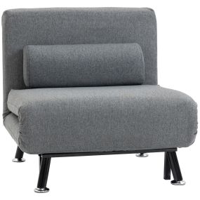 Sofá Cama de 1 Plaza 3 en 1 Sofá Cama Plegable Tapizado en Lino con Respaldo Ajustable de 5 Niveles y Almohada Acolchada para Oficina Dormitorio Salón 75x70x75 cm Gris Oscuro