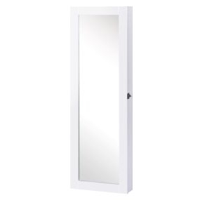 Espejo joyero colgante de pared con ganchos y ranuras 37x9,5x112 cm blanco