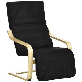 Sillón de salón con reposapiés ajustable tapizado en lino sintético negro 66,5x94x100 cm