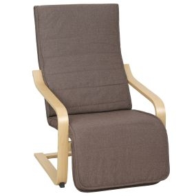 Sillón de salón con reposapiés ajustable tapizado en lino sintético marrón 66,5x94x100 cm