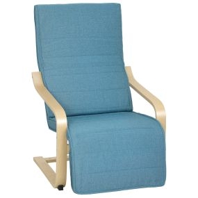 Sillón de salón con reposapiés ajustable tapizado en lino sintético azul 66,5x94x100 cm