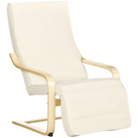 Sillón de salón con reposapiés ajustable tapizado en lino sintético y marco de madera crema