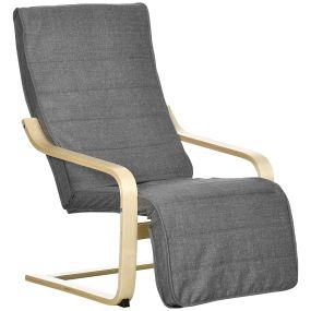 Sillón de salón con reposapiés ajustable tapizado en lino sintético gris 66,5x94x100 cm