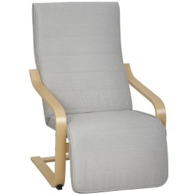Sillón de salón con reposapiés ajustable tapizado en lino sintético, marco de madera, gris claro