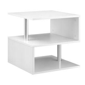 Mesa auxiliar moderna de 3 niveles en forma de S, metal blanco brillo, 50x50x50 cm