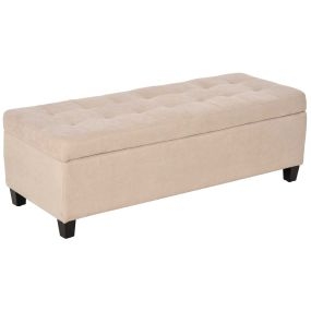 Banco de almacenamiento acolchado tapizado en lino beige con tapa abatible 125x49x41,5 cm 120 kg