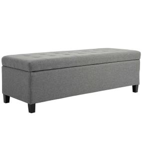 Banco de almacenamiento acolchado tapizado en lino gris con tapa abatible 125x49,5x41,5 cm 120 kg