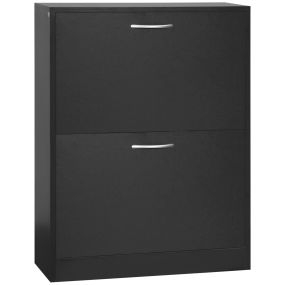Zapatero moderno de entrada estrecho con 2 cajones y estantes ajustables 60x24x80 cm negro