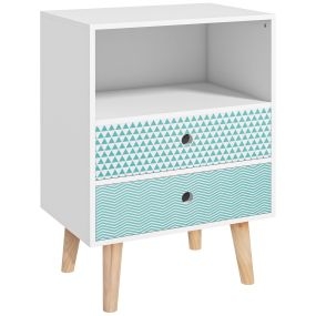 Mesita de noche de madera blanca con 2 cajones y estante abierto 45x30x65 cm
