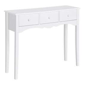 Mesa consola de madera blanca con 3 cajones para recibidor y salón 100x32x85 cm carga 45 kg