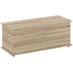 Baúl de almacenaje con bisagra de seguridad estilo moderno 100x40x40 cm roble