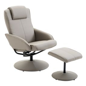 Sillón reclinable giratorio con reposapiés tapizado en PU y estructura de acero gris