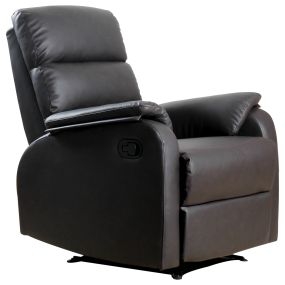 Sillón relax reclinable manual tapizado en PU marrón con reposapiés retráctil 75x92x99 cm