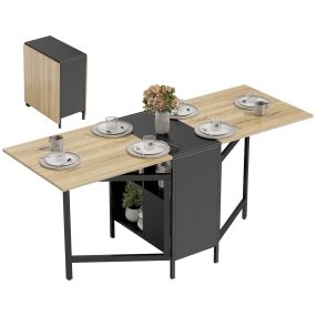 Mesa Plegable de Comedor, Mesa de Cocina Plegable, con Alas Abatibles, 4 Compartimentos, 3 Formas, Hasta 4 Personas, para Salón, Espacio Pequeño, 169x60x75 cm, Natural Oscuro y Negro