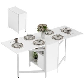 Mesa de comedor plegable con alas abatibles, 4 compartimentos, 169x60x75 cm, blanco