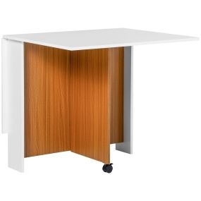 Mesa de comedor plegable con ruedas, alas abatibles, 120x80x73 cm, blanco y teca