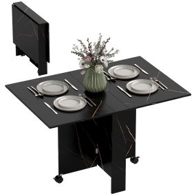 Mesa de comedor plegable con ruedas y alas abatibles, 120x80x73 cm, negro efecto mármol