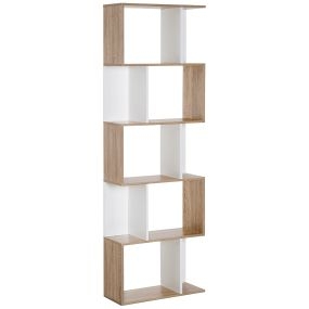 Estantería de libros de 5 niveles en forma de S 24x60x184,5 cm blanco y natural