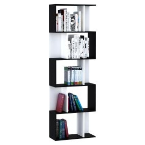Librería de 5 niveles en forma de S 24x60x184,5 cm blanco y negro