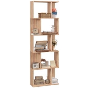 Librería de 5 niveles en forma de S 24x60x184,5 cm natural para salón dormitorio estudio u oficina