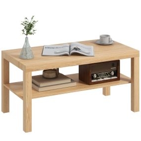 Mesa de centro baja con 2 estantes de almacenamiento 90x45x44,5 cm natural